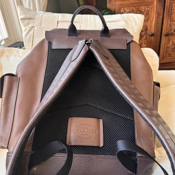 Coach Dark Brown Leather Men's Backpack - Picture 5 of 6